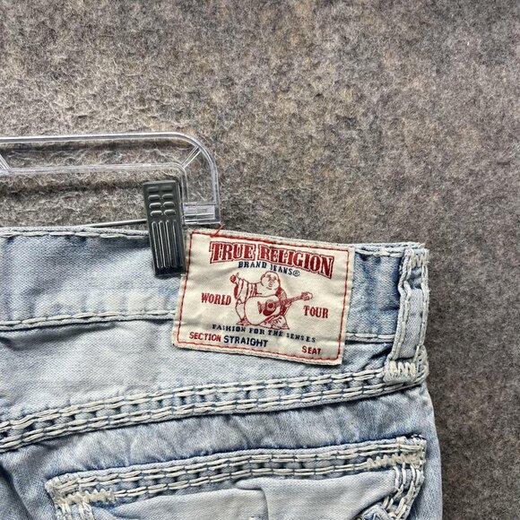 True Religion Jeans Mens 36 Light Wash Section Straight Flap Embroidered - Picture 8 of 12